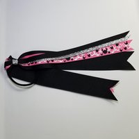 Pink Black Metallic Foil Swirl Ponytail Streamer *You Choose Solid Ribbon Color- Glitter Color & Length*