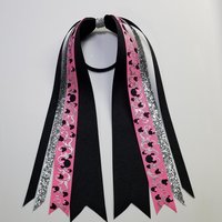 Pink Black Metallic Foil Swirl Ponytail Streamer *You Choose Solid Ribbon Color- Glitter Color & Length*