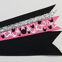 Pink Black Metallic Foil Swirl Ponytail Streamer *You Choose Solid Ribbon Color- Glitter Color & Length*