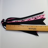 Pink Black Metallic Foil Swirl Ponytail Streamer *You Choose Solid Ribbon Color- Glitter Color & Length*