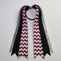 Maroon White Glitter Chevron Stripe Custom School Color Team Sport Ponytail Streamer *You Choose Solid Ribbon Color- Glitter Color & Length*