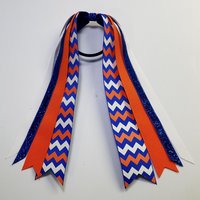 Royal  Blue Orange White Chevron Custom School Color Team Sport Ponytail Streamer *You Choose Solid Ribbon Color- Glitter Color & Length*