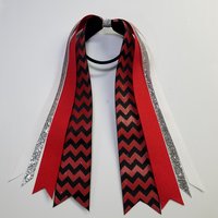 Red Black Glitter Chevron Custom School Color Team Sport Ponytail Streamer *You Choose Solid Ribbon Color- Glitter Color & Length*