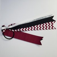 Maroon White Glitter Chevron Stripe Custom School Color Team Sport Ponytail Streamer *You Choose Solid Ribbon Color- Glitter Color & Length*