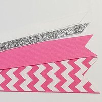 Hot Pink White Chevron Custom School Color Team Sport Ponytail Streamer *You Choose Solid Ribbon Color- Glitter Color & Length*
