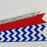 Royal Blue White Red Chevron Custom School Color Team Sport Ponytail Streamer *You Choose Solid Ribbon Color- Glitter Color & Length*