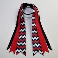 Navy Blue Red White Chevron Custom School Color Team Sport Ponytail Streamer *You Choose Solid Ribbon Color- Glitter Color & Length*