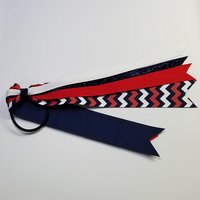 Navy Blue Red White Chevron Custom School Color Team Sport Ponytail Streamer *You Choose Solid Ribbon Color- Glitter Color & Length*