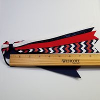 Navy Blue Red White Chevron Custom School Color Team Sport Ponytail Streamer *You Choose Solid Ribbon Color- Glitter Color & Length*