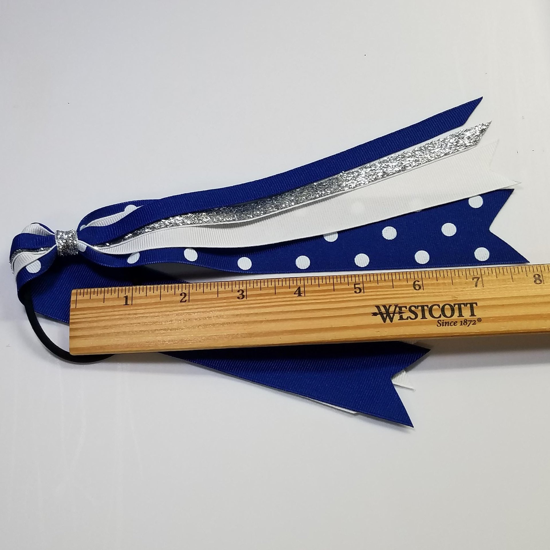 Dark Royal Polka Dot Ponytail Streamer 8" (16" total)