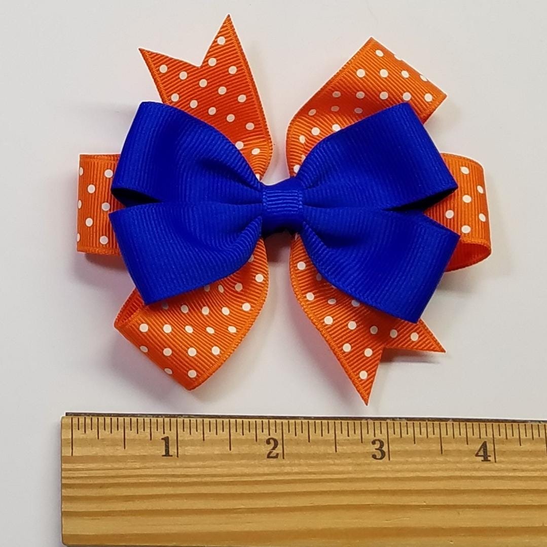 3.5" Electric Blue Orange Polka Dot Team Sport School Colors