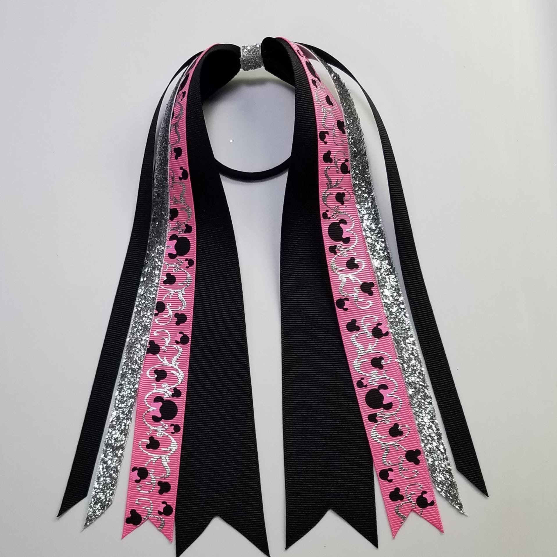 Pink Black Metallic Foil Swirl Ponytail Streamer *You Choose Solid Ribbon Color- Glitter Color & Length*