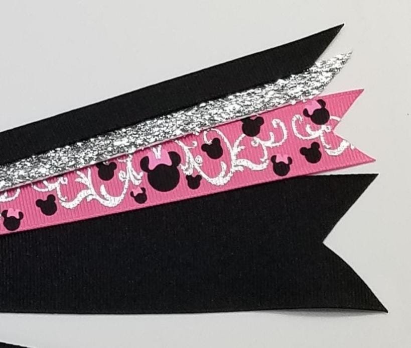 Pink Black Metallic Foil Swirl Ponytail Streamer *You Choose Solid Ribbon Color- Glitter Color & Length*