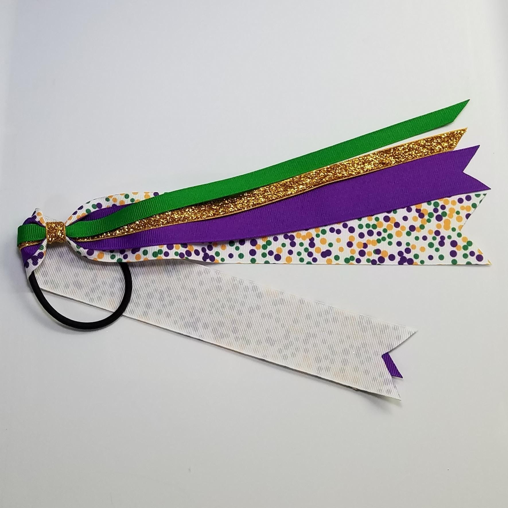Mardi Gras Polka Dot Ponytail Streamer *You Choose Length*