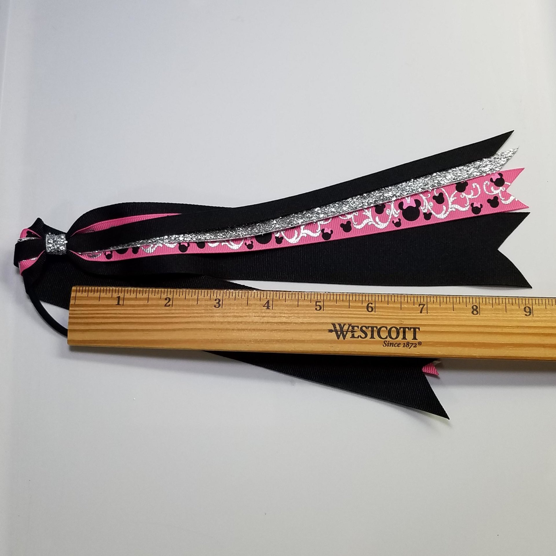 Pink Black Metallic Foil Swirl Ponytail Streamer *You Choose Solid Ribbon Color- Glitter Color & Length*