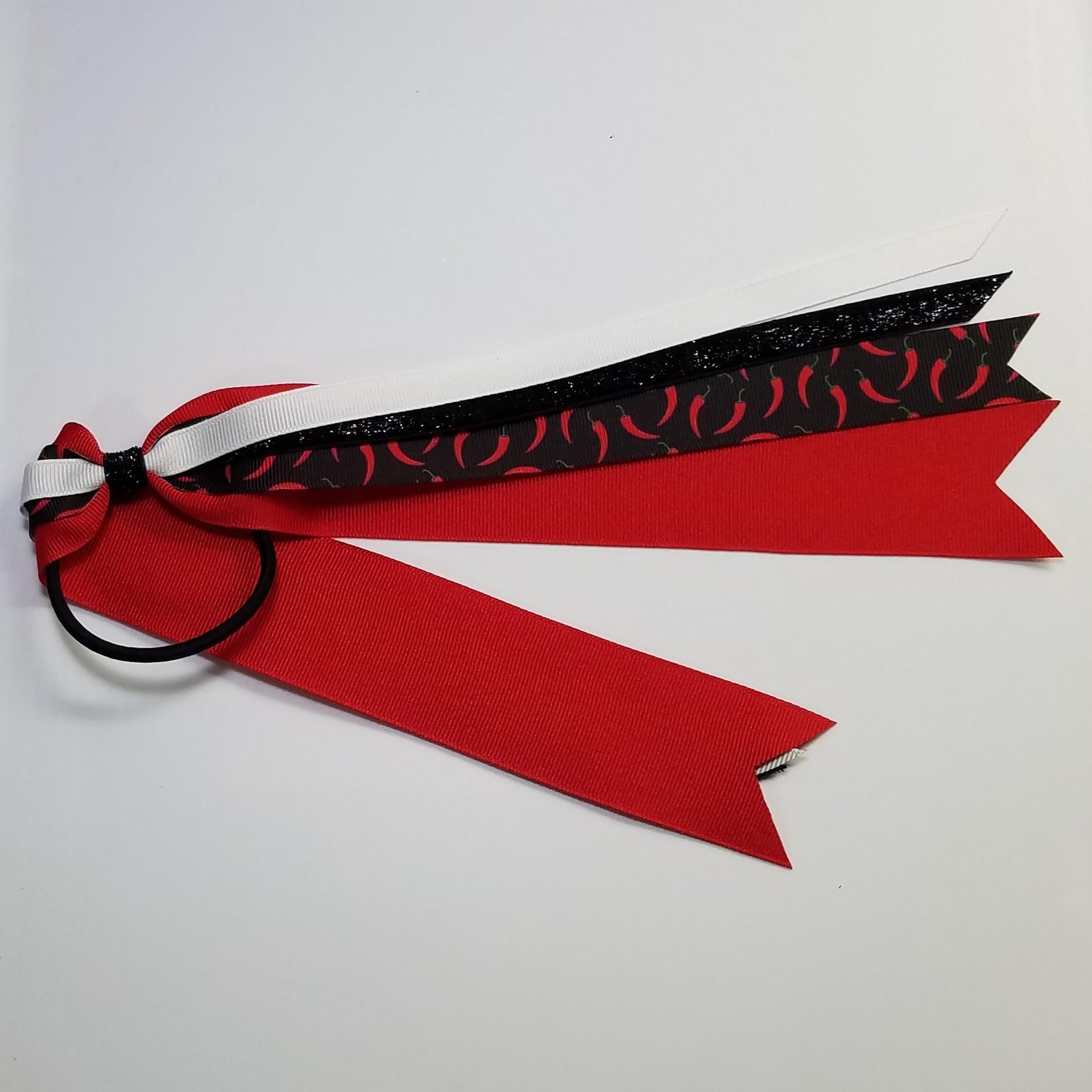Chili Peppers Ponytail Streamer *You Choose  Solid Ribbon Color- Glitter Color & Length*