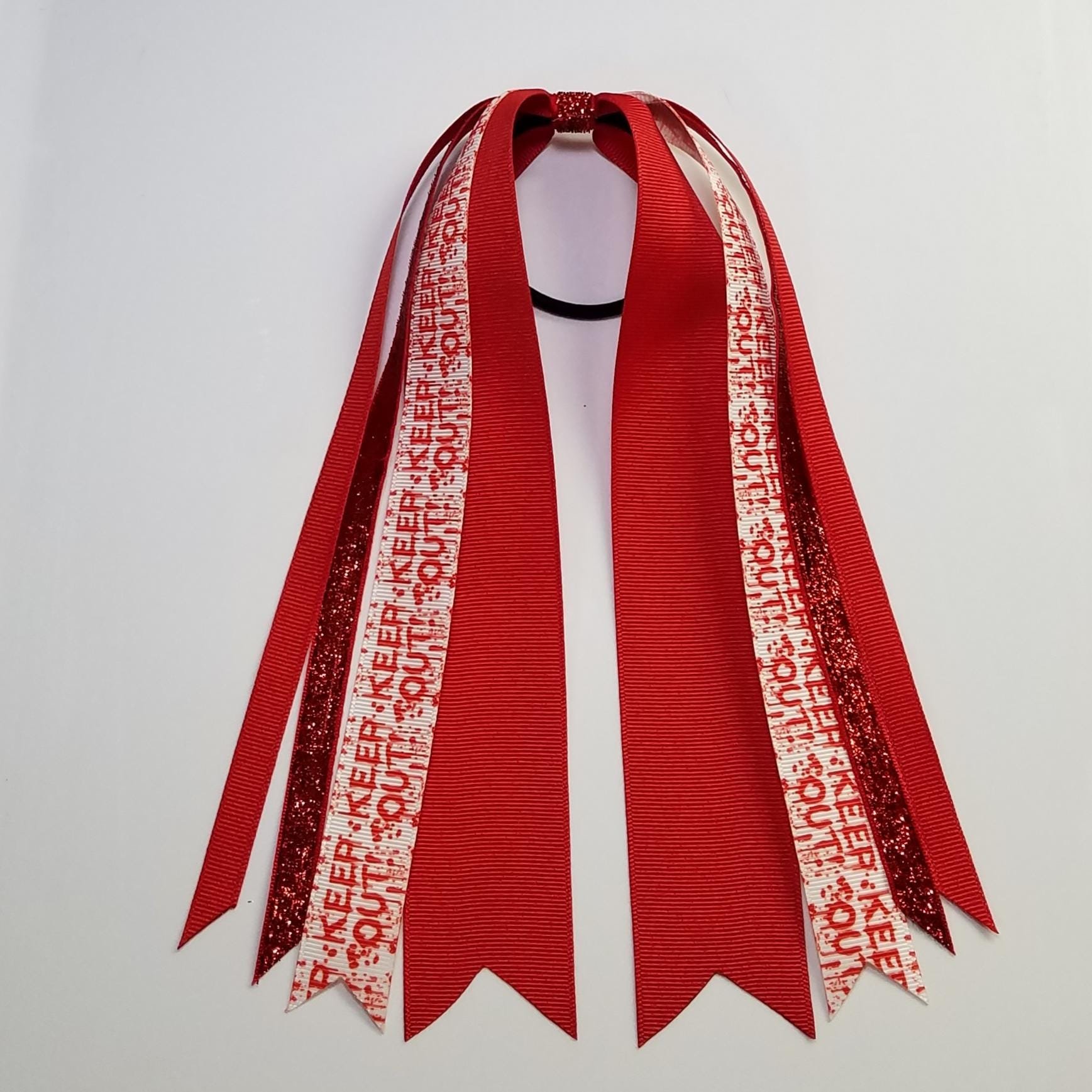 Keep Out Blood Drip Ponytail Streamer *You Choose Solid Ribbon Color- Glitter Color & Length*