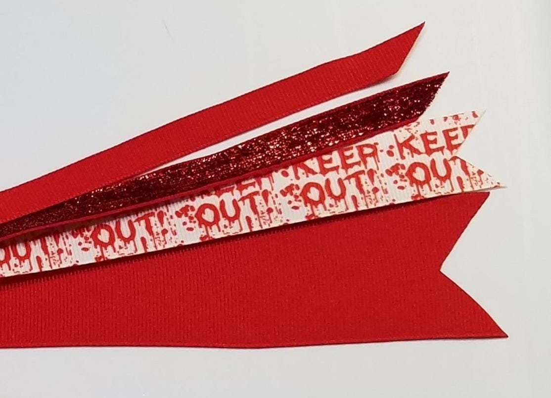 Keep Out Blood Drip Ponytail Streamer *You Choose Solid Ribbon Color- Glitter Color & Length*
