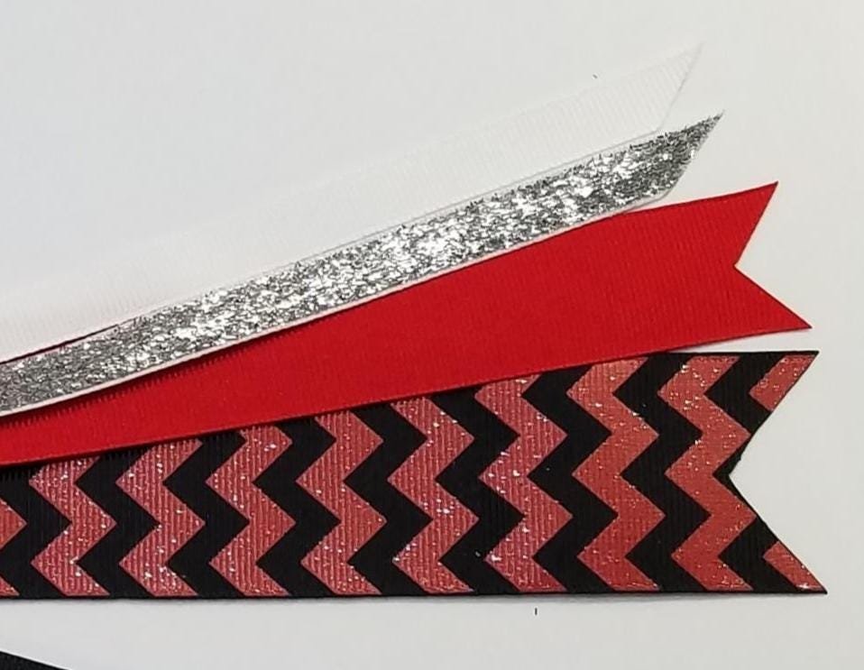 Red Black Glitter Chevron Custom School Color Team Sport Ponytail Streamer *You Choose Solid Ribbon Color- Glitter Color & Length*