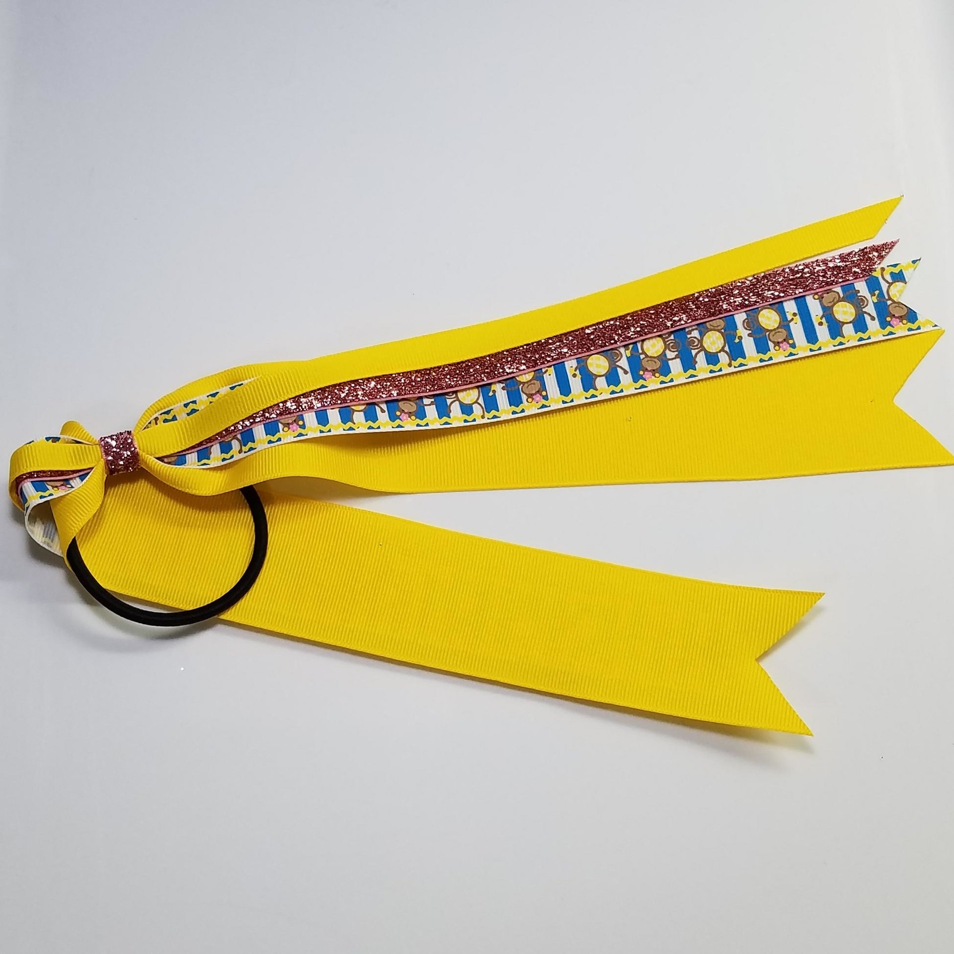 Monkey Ponytail Streamer *You Choose Solid Ribbon Color- Glitter Color & Length*