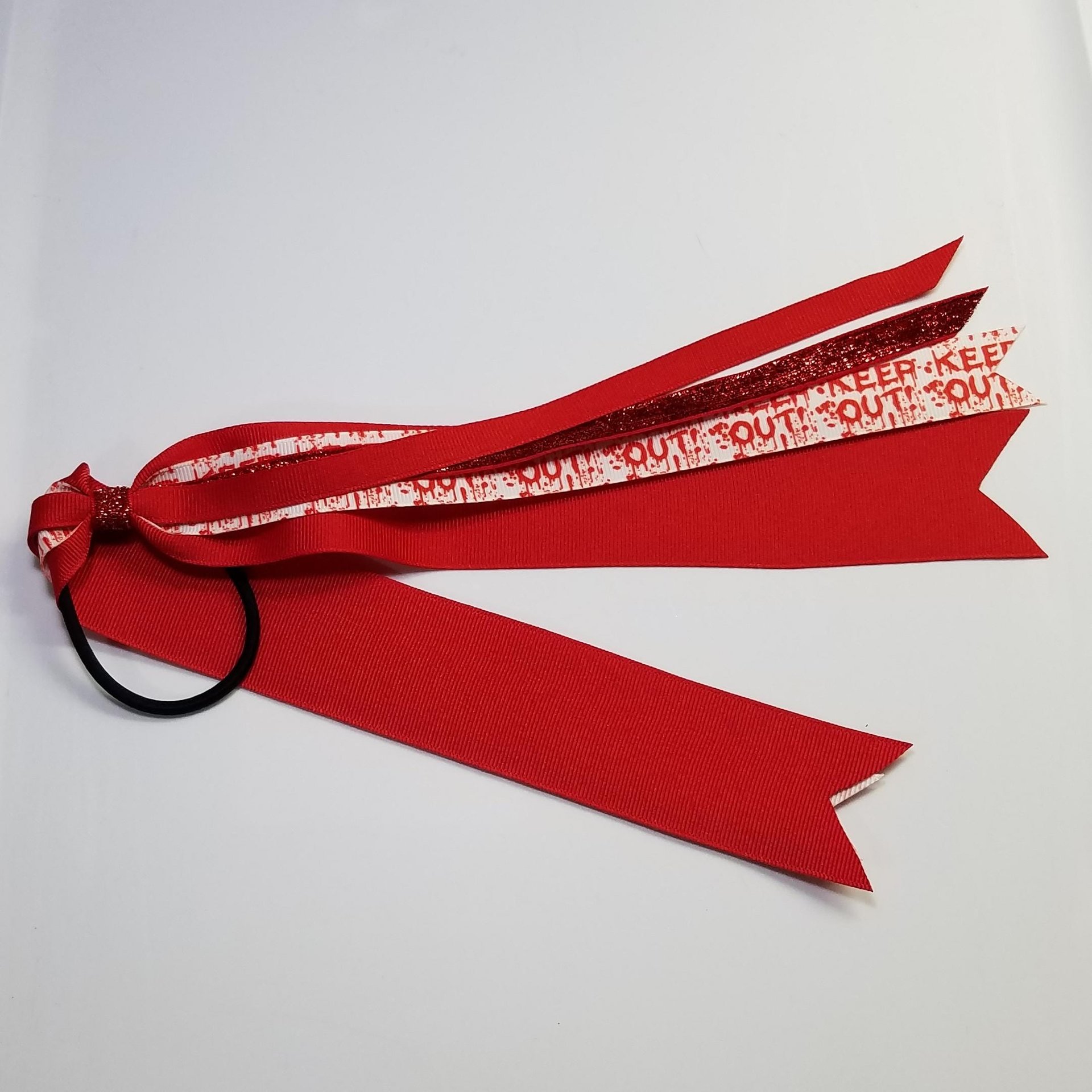 Keep Out Blood Drip Ponytail Streamer *You Choose Solid Ribbon Color- Glitter Color & Length*