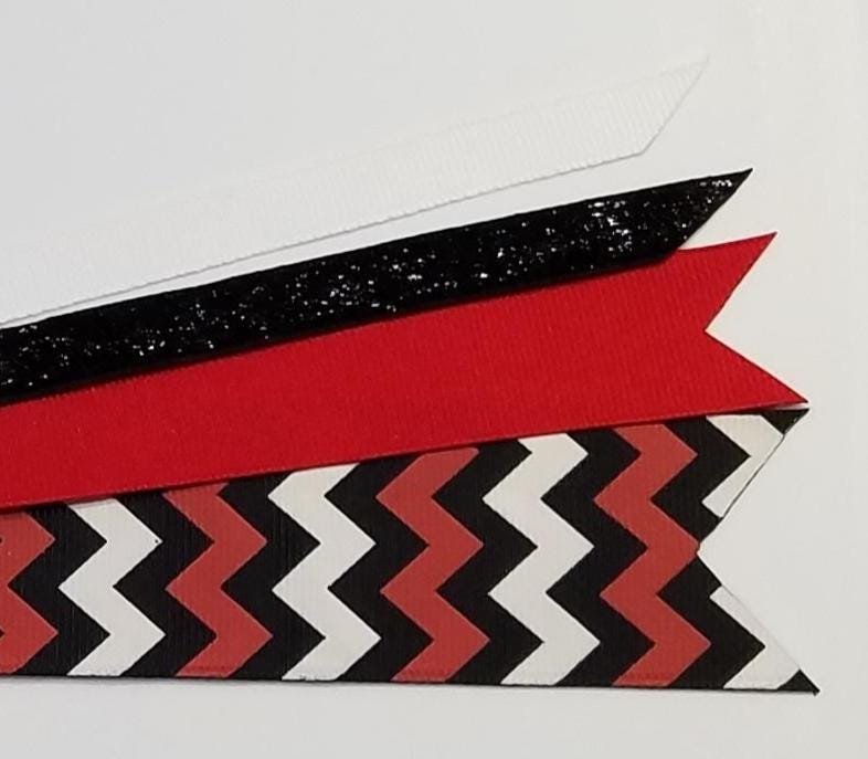 Black Red White Chevron Custom School Color Team Sport Ponytail Streamer *You Choose Solid Ribbon Color- Glitter Color & Length*