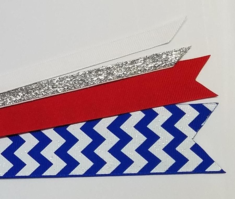 Royal Blue White Red Chevron Custom School Color Team Sport Ponytail Streamer *You Choose Solid Ribbon Color- Glitter Color & Length*