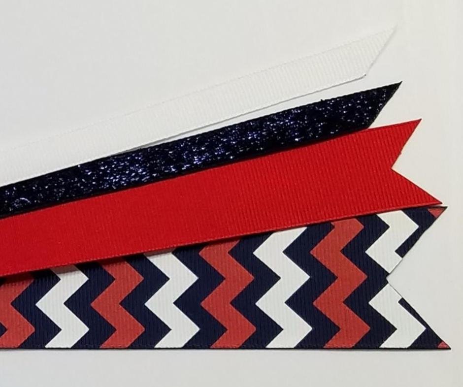 Navy Blue Red White Chevron Custom School Color Team Sport Ponytail Streamer *You Choose Solid Ribbon Color- Glitter Color & Length*